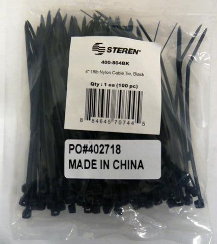 4in Black Nylon Ties 100 Pack